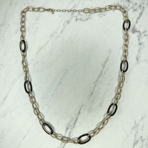 Gold Tone and Black Chain Link Long Necklace - Picture 1 of 10